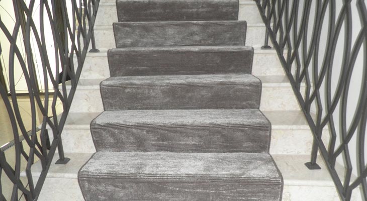 Silk woven stair runner in luxurious finish.